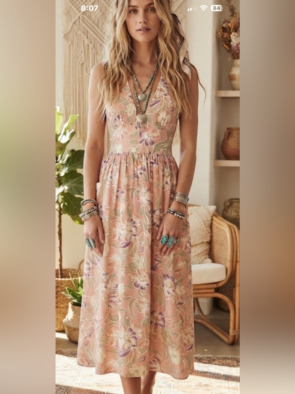 Retro-floral linen blend  Halter Midi Dress | Size M | Urban Outfitters